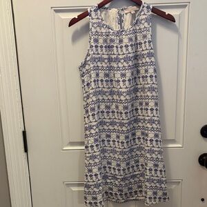 LOFT White and Blue Patterned Mini Dress